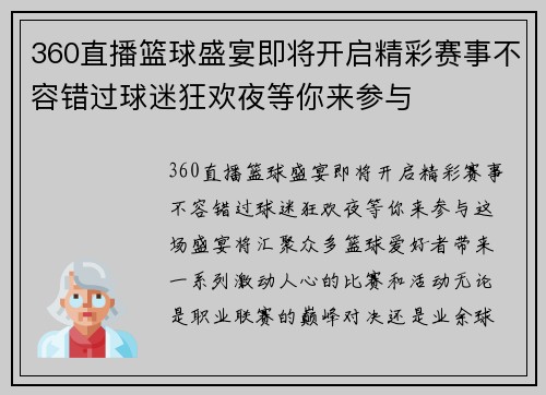 360直播篮球盛宴即将开启精彩赛事不容错过球迷狂欢夜等你来参与